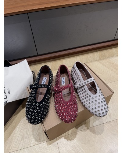 Alaia 스웨이드 스톤 발레리나 플랫 (+3color)