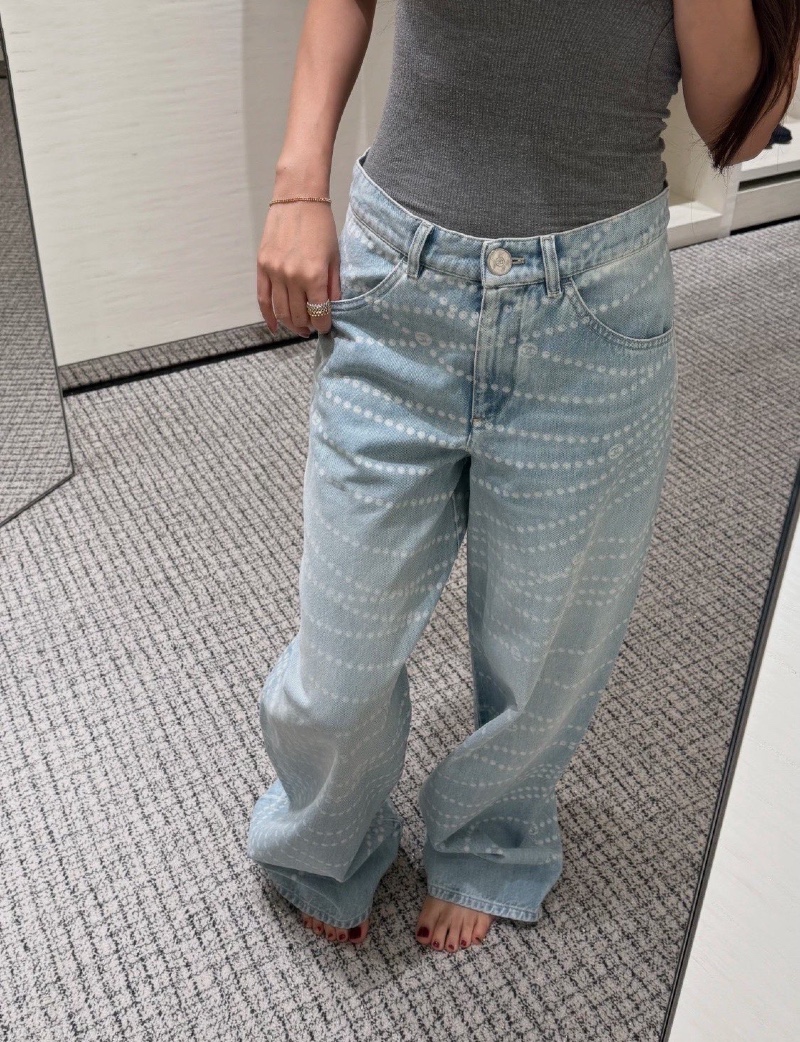 CHANEL cc진주 프린팅 데님 팬츠
