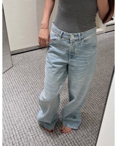 CHANEL cc진주 프린팅 데님 팬츠