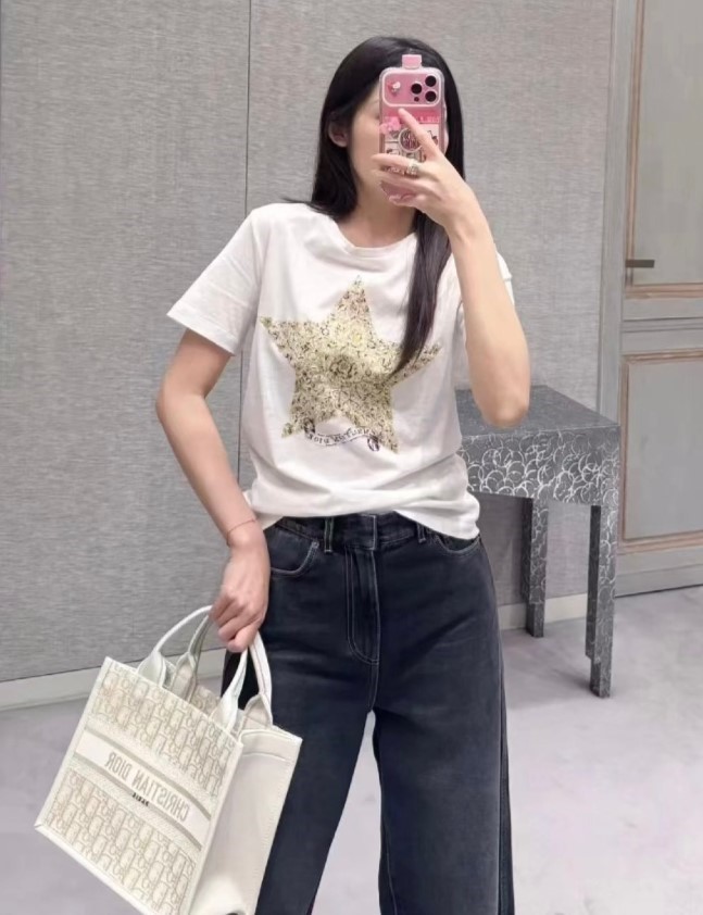 디올 자수 반팔 티셔츠