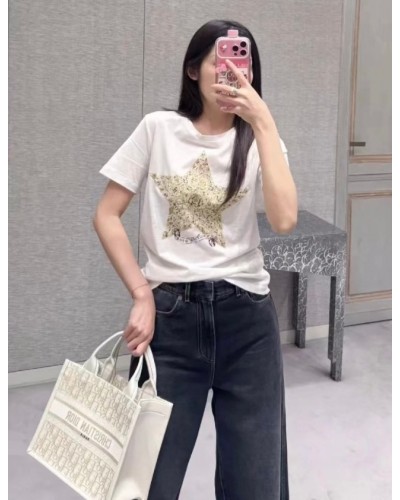 디올 자수 반팔 티셔츠