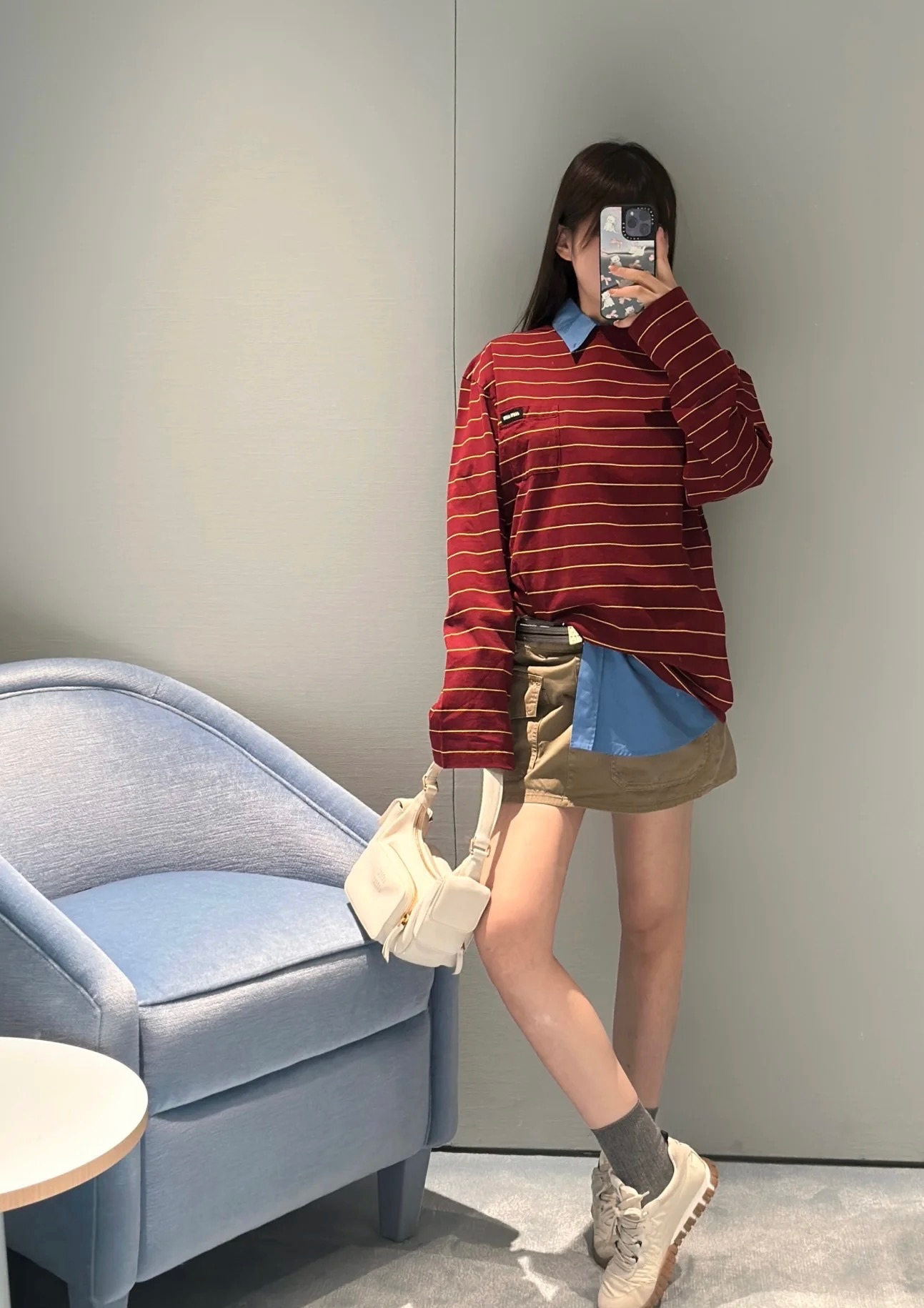 Miumiu 스트라이프 오버 긴팔티