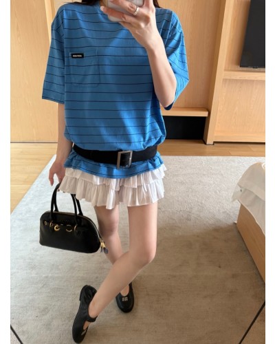 Miumiu 스트라이프 오버 반팔티
