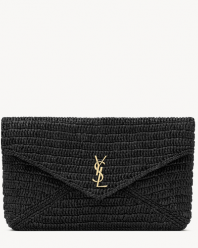 [SAINT LAURENT-생로랑] 라피아 소재의 CASSANDRE 라지 엔벨로프 파우치
