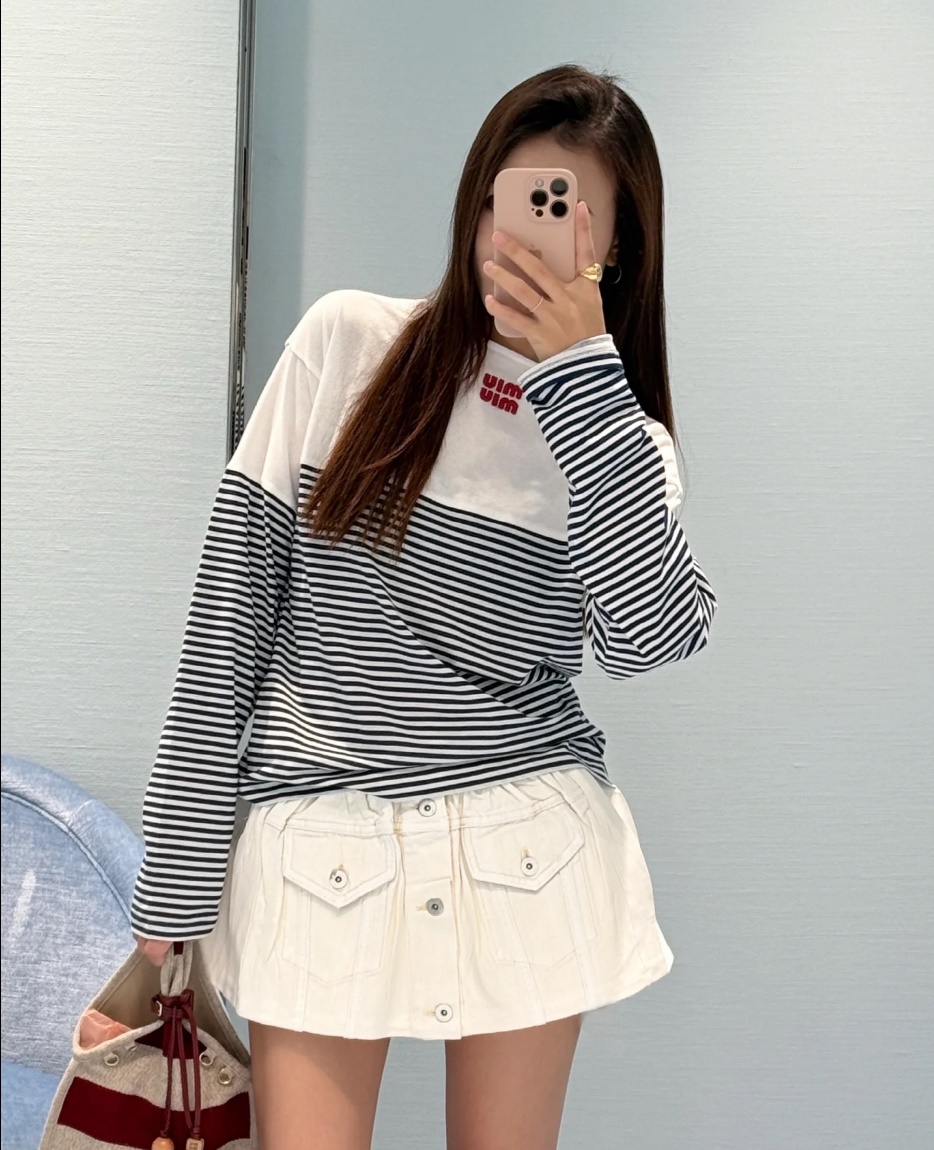 Miumiu 스트라이프 티셔츠