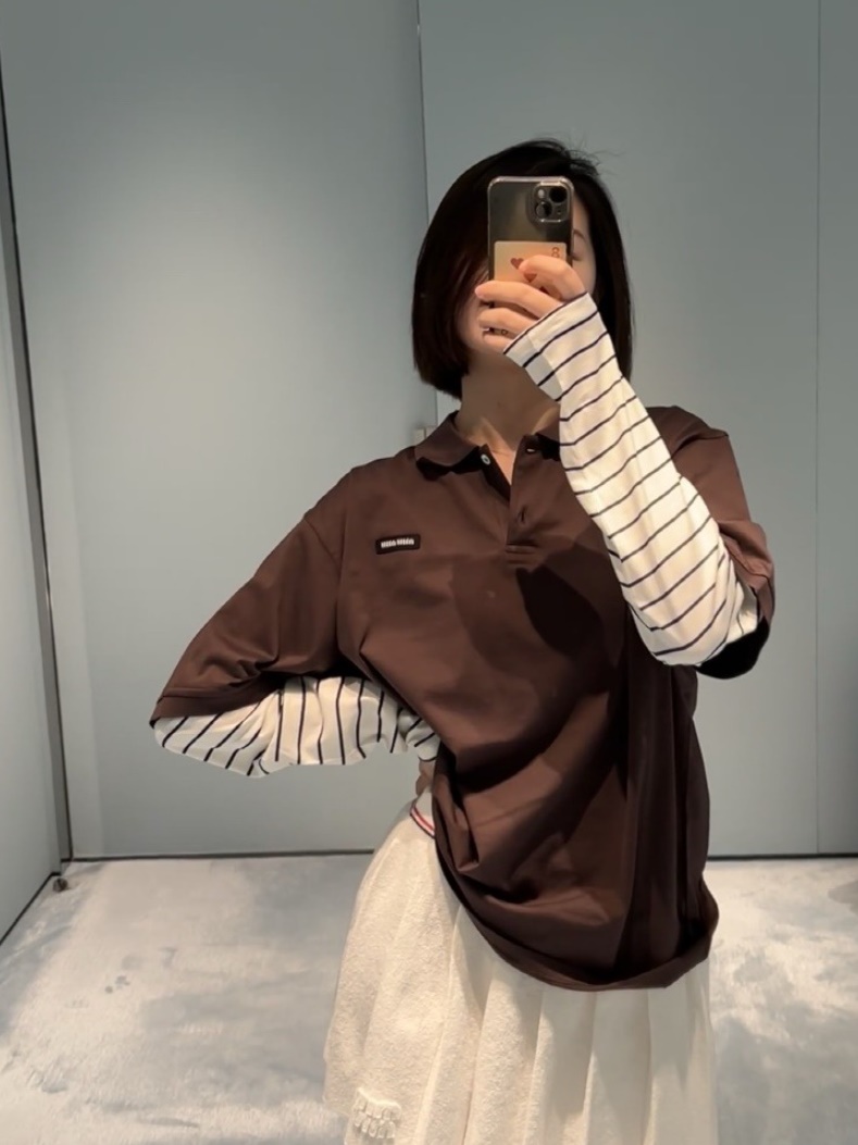 Miumiu 레이어드 PK 티셔츠