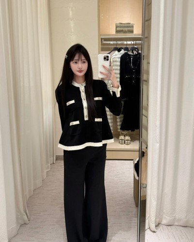 CHANEL 샤넬 배색 니트 &  니트 팬츠