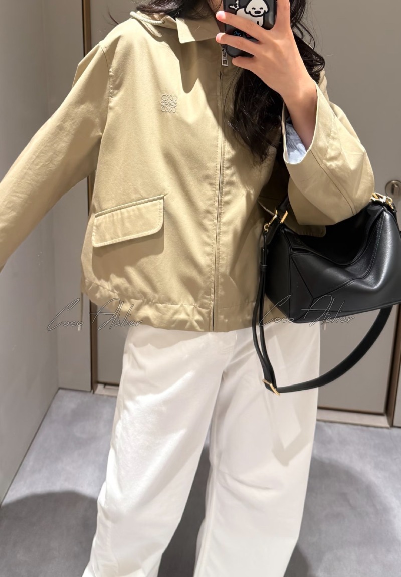 LOEWE 자수 로고 후드 집업 자켓