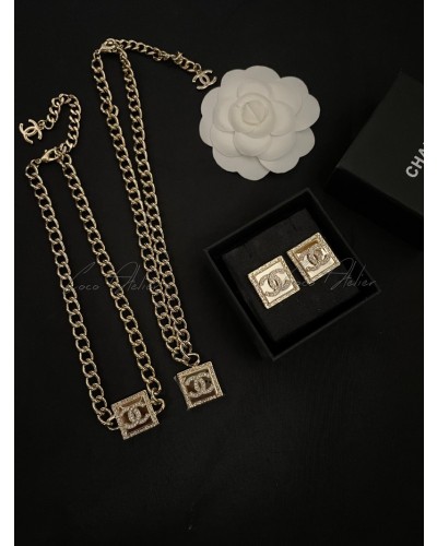 CHANEL 사각스퀘어 이어링 &네크리스