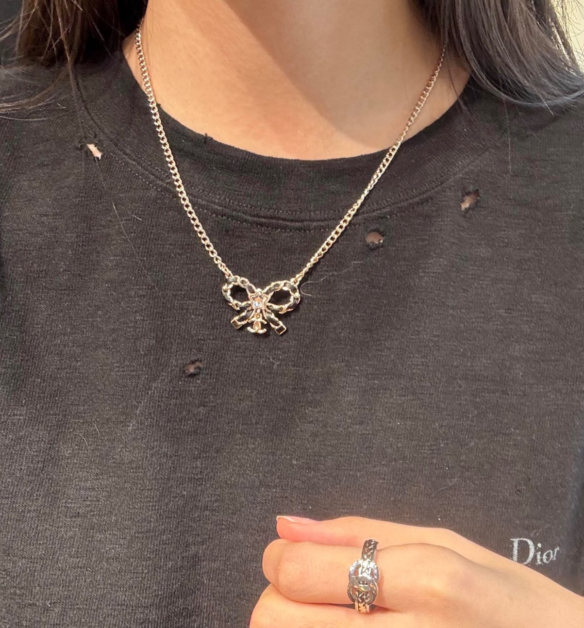 CHANEL 샤넬 체인 리본 목걸이