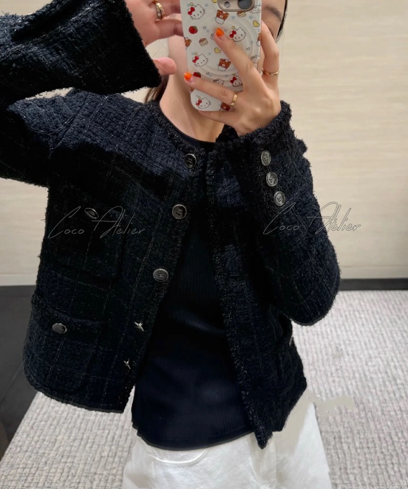 CHANEL 샤넬 블랙 트위드 코트