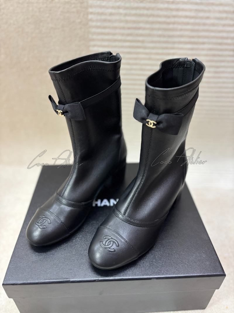 CHANEL 샤넬 리본 앵클 부츠
