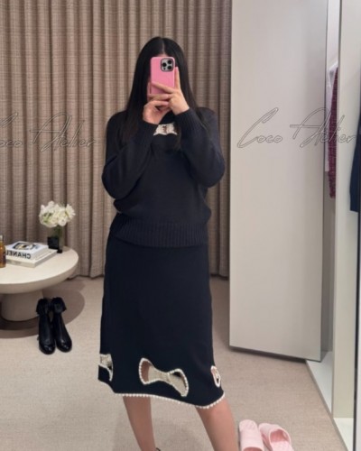 CHANEL 샤넬 리본 트임 니트