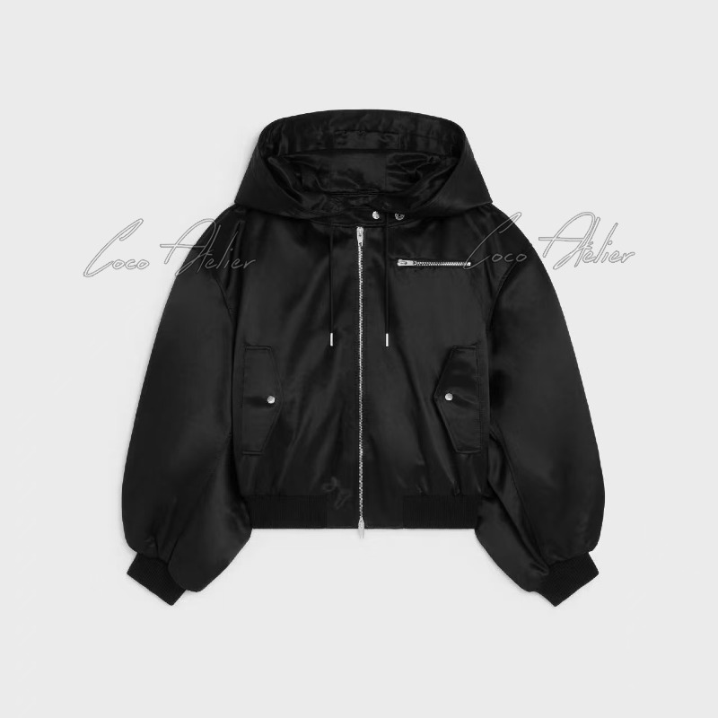 Black Polyester Hood Zip-Up