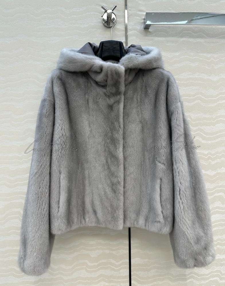 Mink hooded jacket