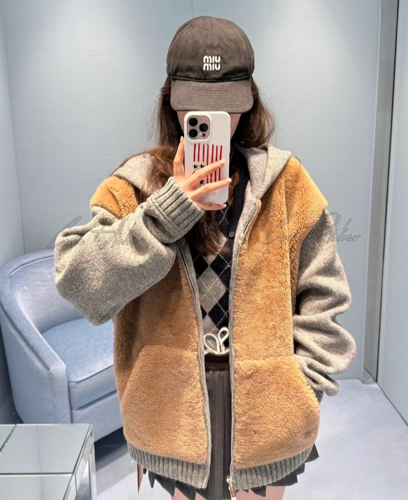 Shearing Hooded Knit Zip-Up