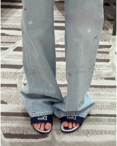 embroidered denim pants