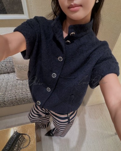 short-sleeved tweed jacket