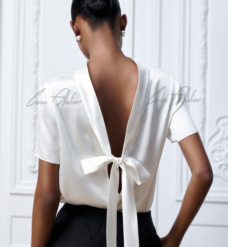 back-slit silk blouse