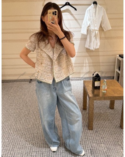 Gold short-sleeved tweed