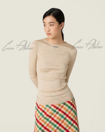 beige ribbed knitwear