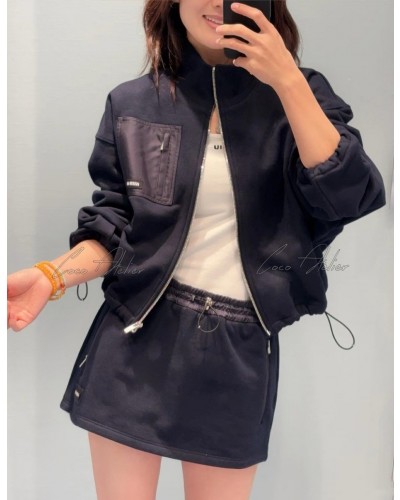 Navy Cotton Jacket & Skirt