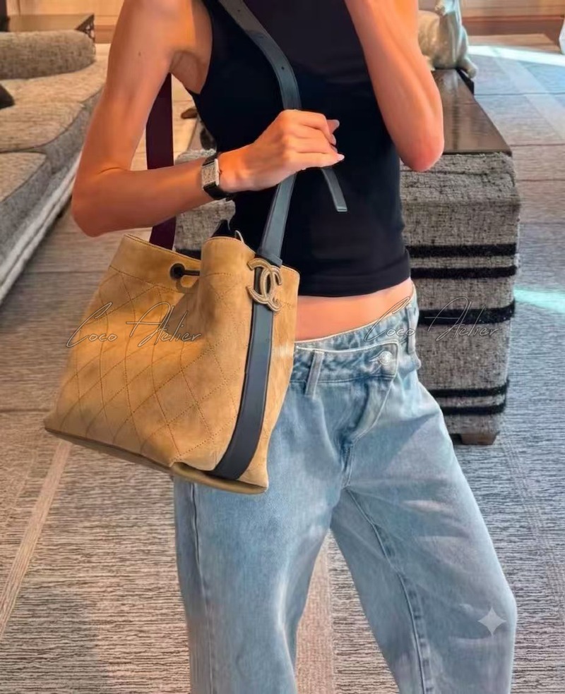 Suede bucket bag